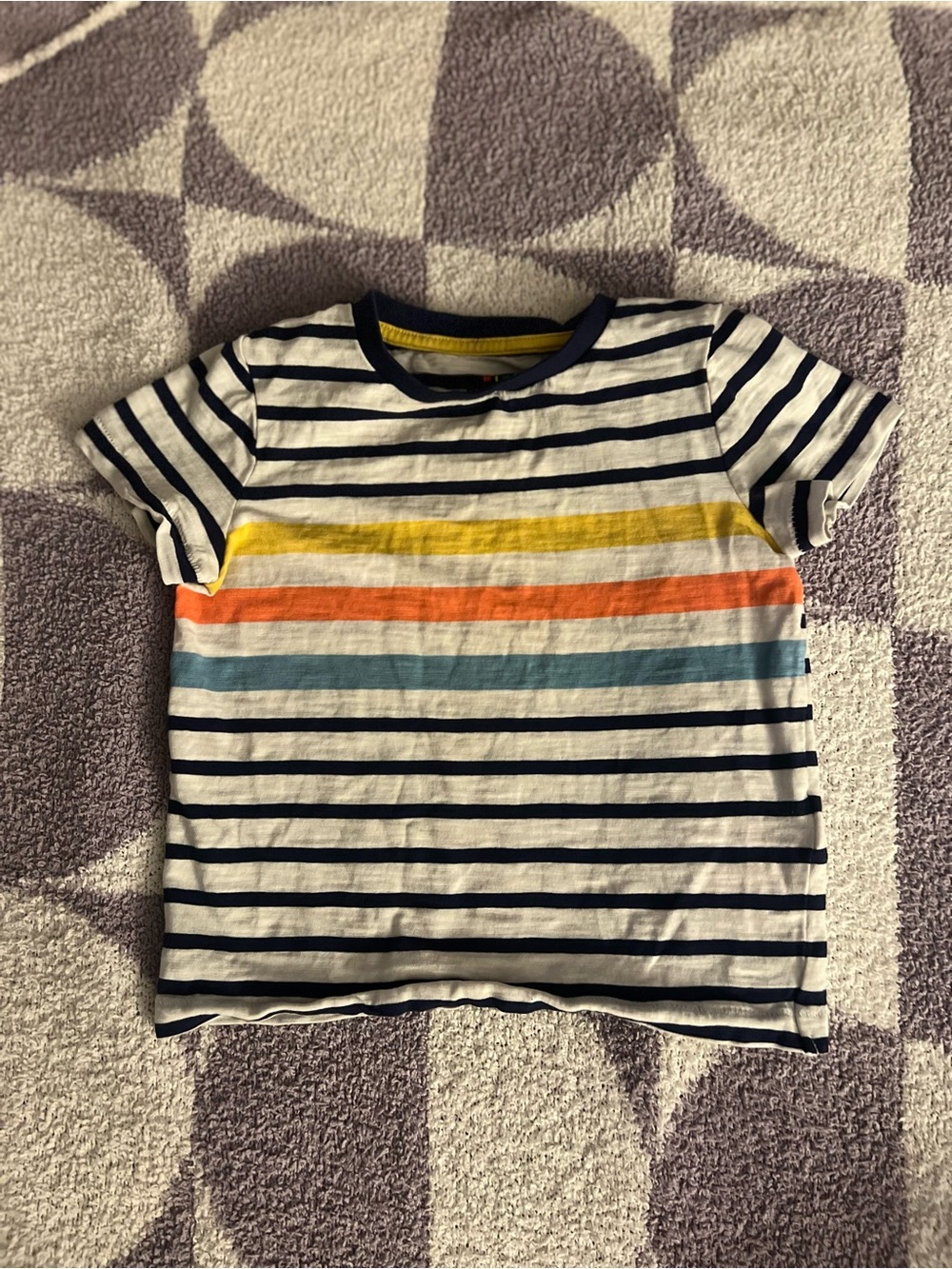 🌈 Mini Boden Kids Striped Short-Sleeve Tee in Navy, Yellow, Orange & Blue